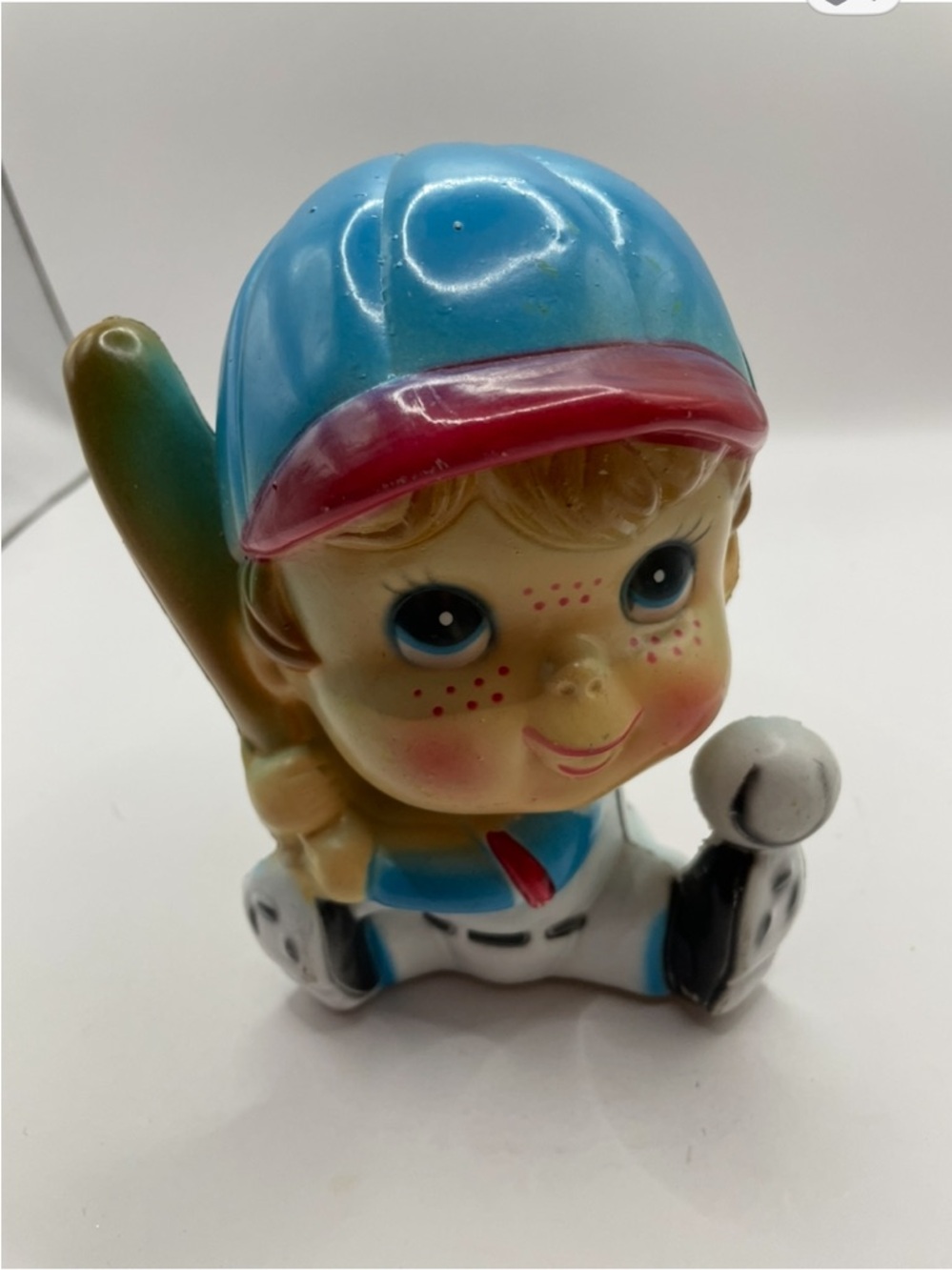 Vintage Plastic Baseball Boy Piggy Bank Mid Century